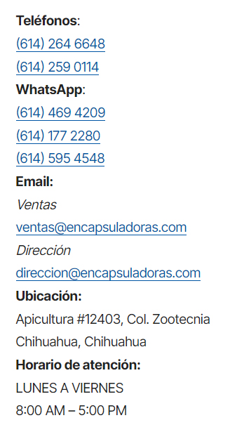 datos de contacto encapsuladoras mexico